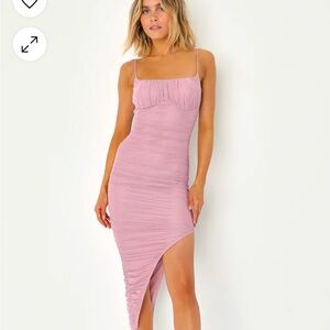 Mauve Pink Asymmetrical Bodycon Midi Dress